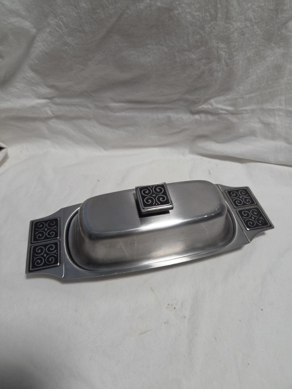 Vintage Rogers INSILCO Fashion Stainless Steel Butter Dish w/ Lid MCM